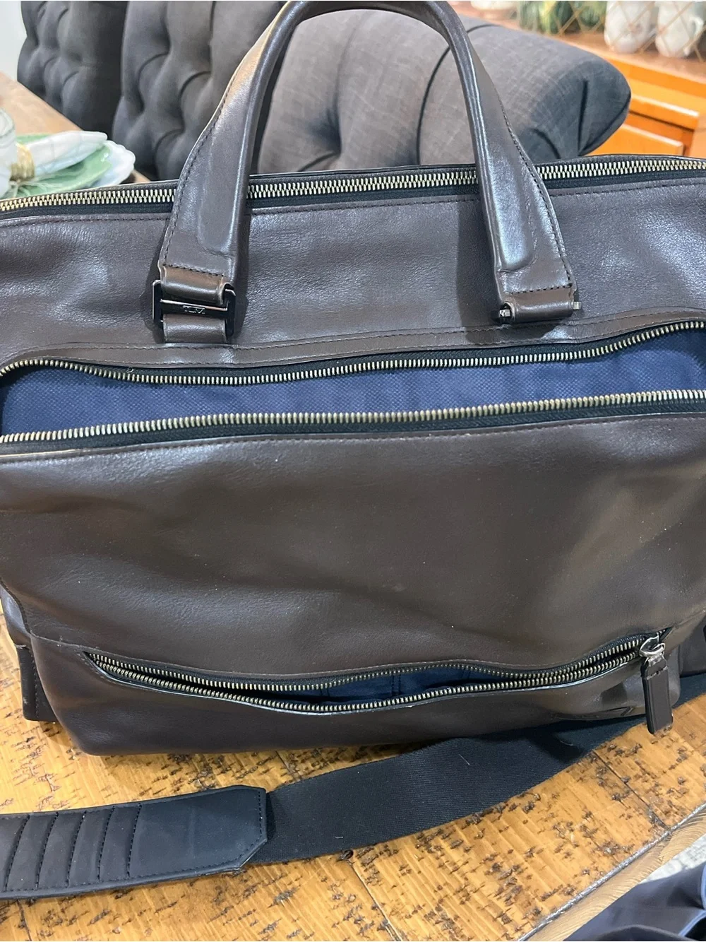 TUMI Brown Leather Briefcase Laptop Messenger/ Expandable Carry-On Shoulder Bag